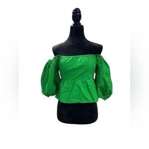 Sim & Sam Emerald Green Puff Sleeve Top | Smocked Off The Shoulder Peplum Blouse